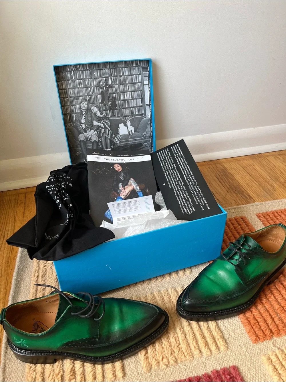 John Fluevog “Moneymaker” - green + black -  size 7.5 mens, 9.5 womens